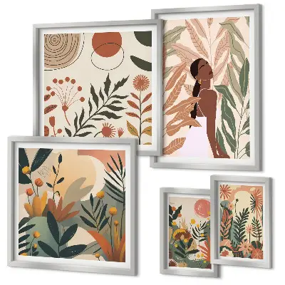 Gallery wall boho-stijl met een plantenmotief