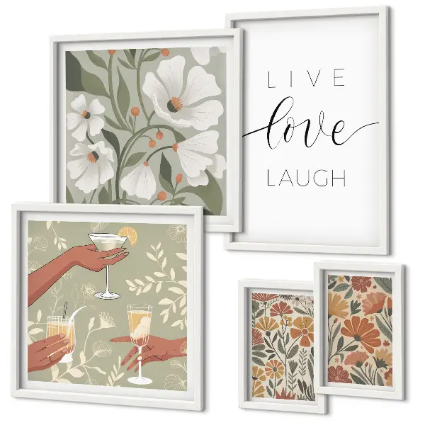 Set moderne schilderijen met stijlvolle slogans en bloemendesigns
