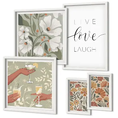 Set moderne schilderijen met stijlvolle slogans en bloemendesigns