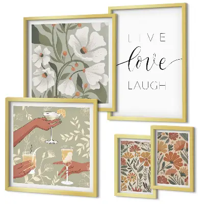 Set moderne schilderijen met stijlvolle slogans en bloemendesigns