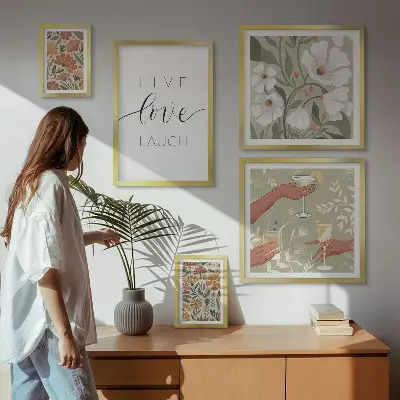 Set moderne schilderijen met stijlvolle slogans en bloemendesigns
