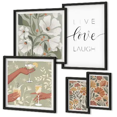 Set moderne schilderijen met stijlvolle slogans en bloemendesigns