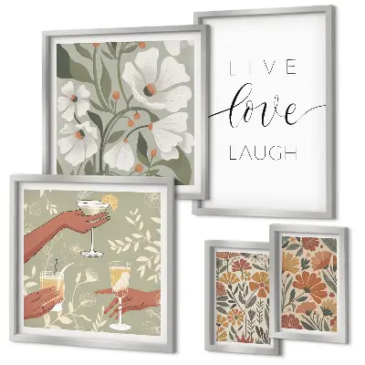Set moderne schilderijen met stijlvolle slogans en bloemendesigns