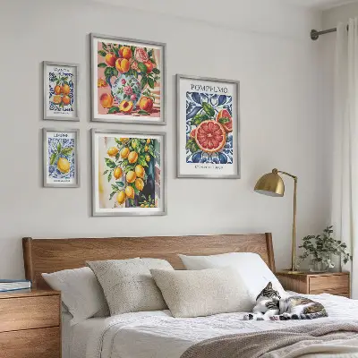 Moderne schilderijen set Zonnige vintage citrusvruchten