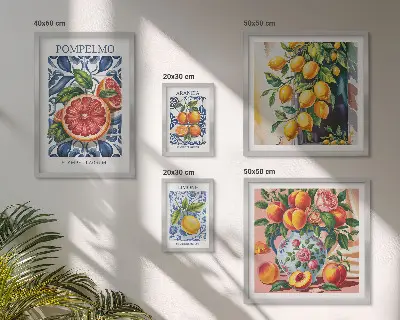 Moderne schilderijen set Zonnige vintage citrusvruchten