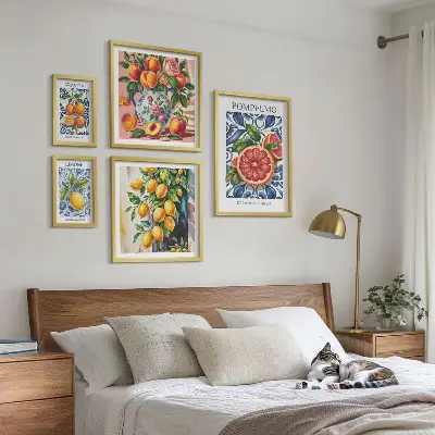 Moderne schilderijen set Zonnige vintage citrusvruchten