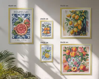 Moderne schilderijen set Zonnige vintage citrusvruchten