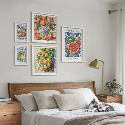Moderne schilderijen set Zonnige vintage citrusvruchten