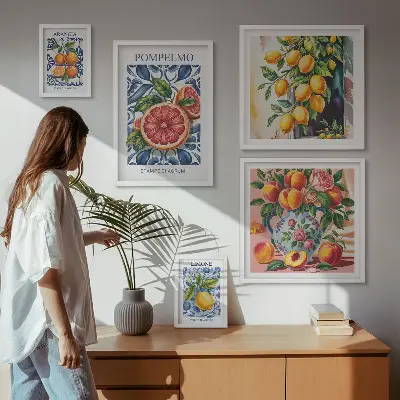 Moderne schilderijen set Zonnige vintage citrusvruchten