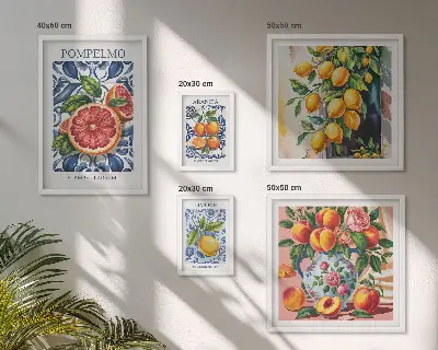 Moderne schilderijen set Zonnige vintage citrusvruchten