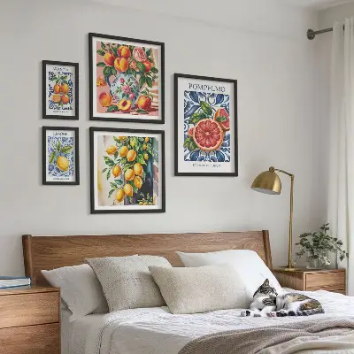 Moderne schilderijen set Zonnige vintage citrusvruchten