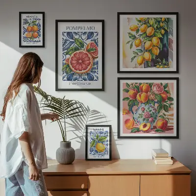 Moderne schilderijen set Zonnige vintage citrusvruchten