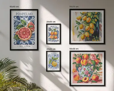 Moderne schilderijen set Zonnige vintage citrusvruchten