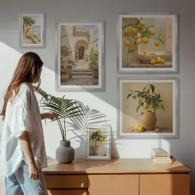 Moderne schilderijen set met stijlvolle citrusdecoraties