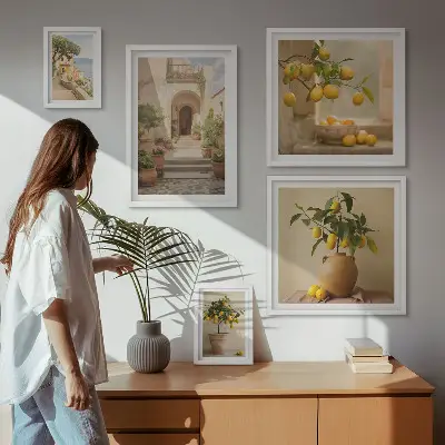 Moderne schilderijen set met stijlvolle citrusdecoraties
