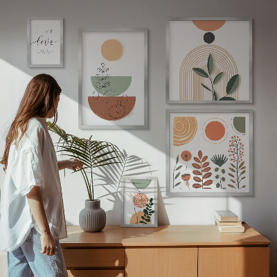 Wanddecoratie compositie Stijlvolle planten- en geometrische patronen