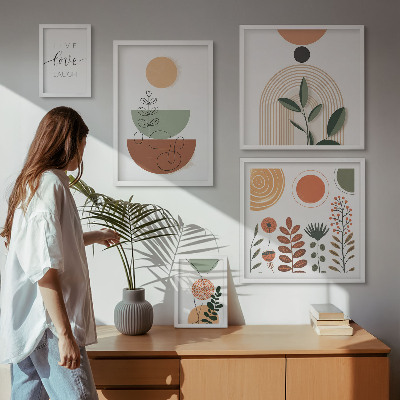 Wanddecoratie compositie Stijlvolle planten- en geometrische patronen