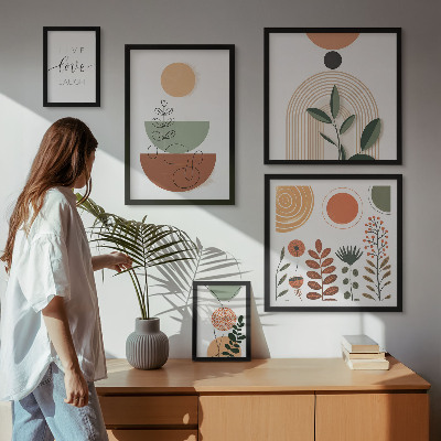 Wanddecoratie compositie Stijlvolle planten- en geometrische patronen
