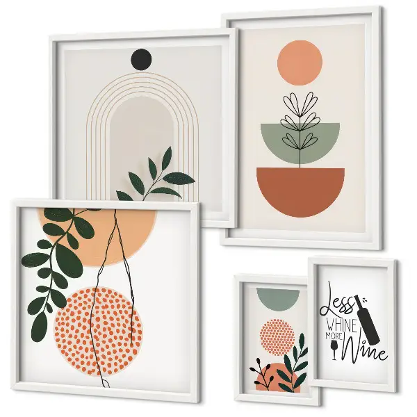 Moderne schilderijenset met stijlvolle plantendecoraties