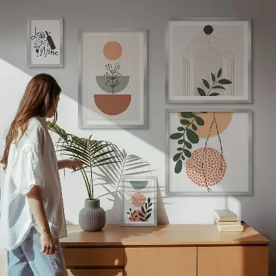 Moderne schilderijenset met stijlvolle plantendecoraties