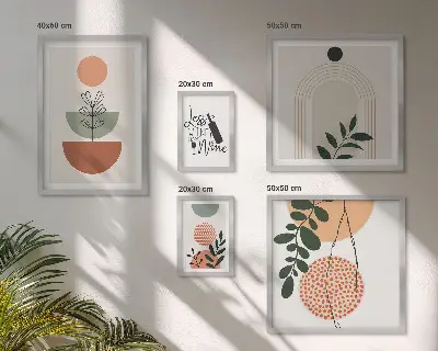Moderne schilderijenset met stijlvolle plantendecoraties