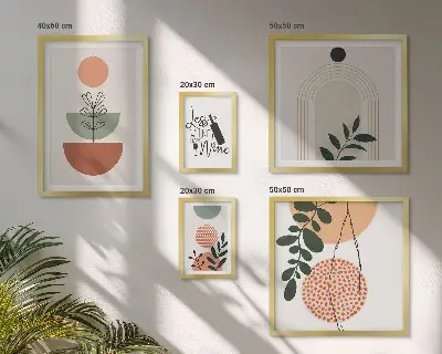 Moderne schilderijenset met stijlvolle plantendecoraties