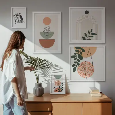 Moderne schilderijenset met stijlvolle plantendecoraties