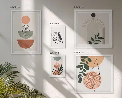 Moderne schilderijenset met stijlvolle plantendecoraties