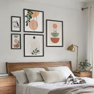Moderne schilderijenset met stijlvolle plantendecoraties