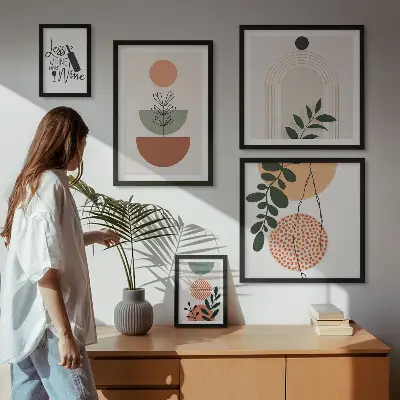 Moderne schilderijenset met stijlvolle plantendecoraties