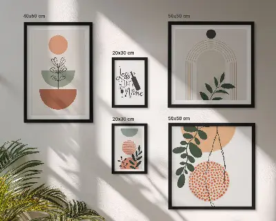 Moderne schilderijenset met stijlvolle plantendecoraties