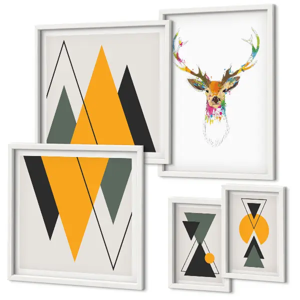 Wanddecoratie compositie met kleurrijke motieven in boho-stijl