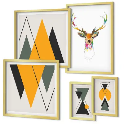 Wanddecoratie compositie met kleurrijke motieven in boho-stijl