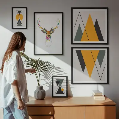 Wanddecoratie compositie met kleurrijke motieven in boho-stijl
