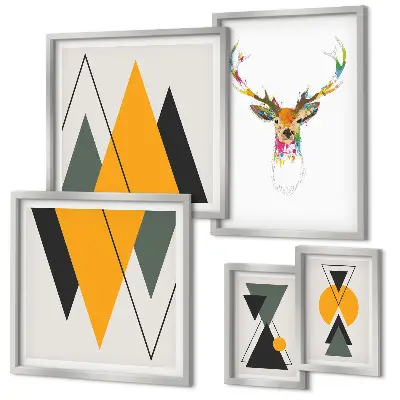 Wanddecoratie compositie met kleurrijke motieven in boho-stijl