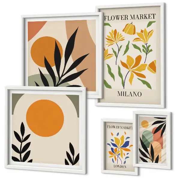 Set van moderne schilderijen met abstracte bloemen in boho-stijl