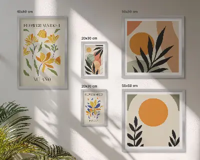 Set van moderne schilderijen met abstracte bloemen in boho-stijl