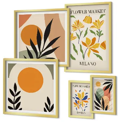 Set van moderne schilderijen met abstracte bloemen in boho-stijl