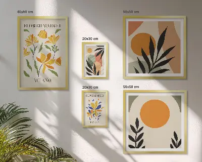 Set van moderne schilderijen met abstracte bloemen in boho-stijl