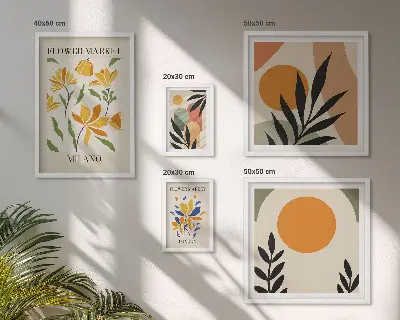 Set van moderne schilderijen met abstracte bloemen in boho-stijl