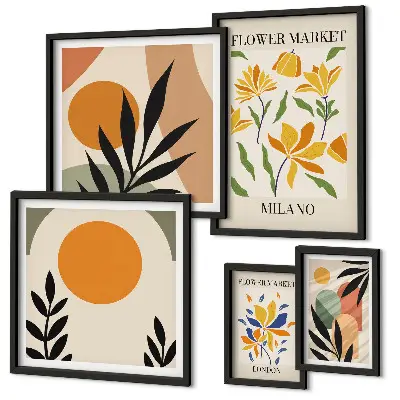 Set van moderne schilderijen met abstracte bloemen in boho-stijl
