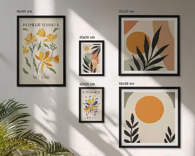 Set van moderne schilderijen met abstracte bloemen in boho-stijl
