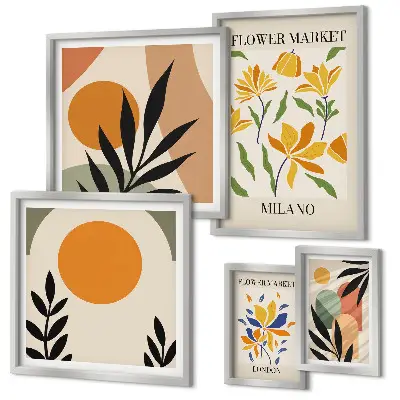 Set van moderne schilderijen met abstracte bloemen in boho-stijl