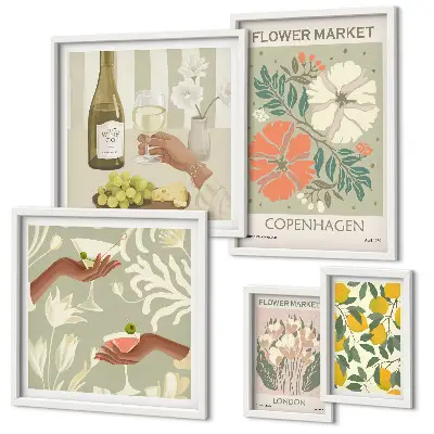 Moderne schilderijen set Bloemen en fruit in vintage stijl