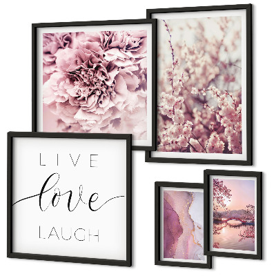 Wanddecoratie compositie Bloemmotieven, pastelkleurige slogans