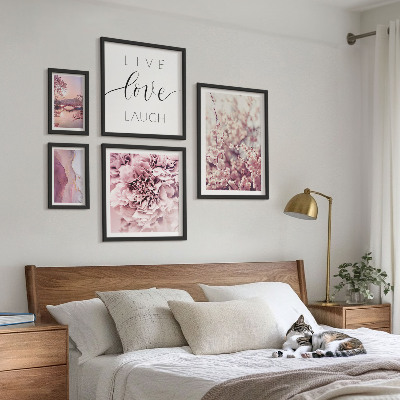 Wanddecoratie compositie Bloemmotieven, pastelkleurige slogans