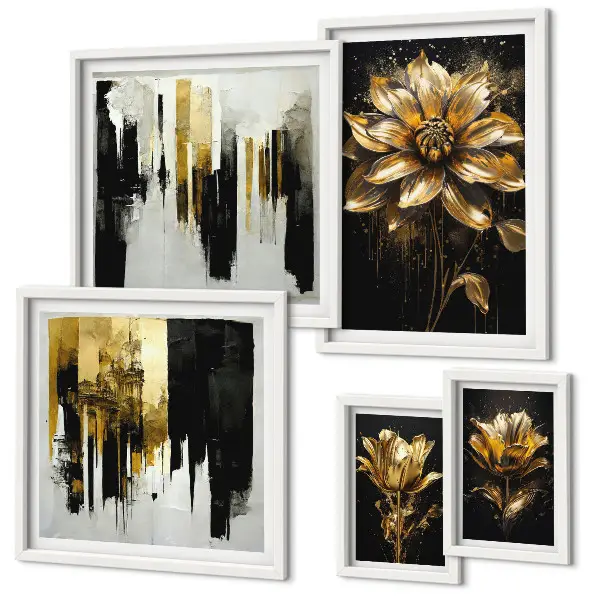 Set van moderne schilderijen met elegante bloemmotieven in een moderne stijl
