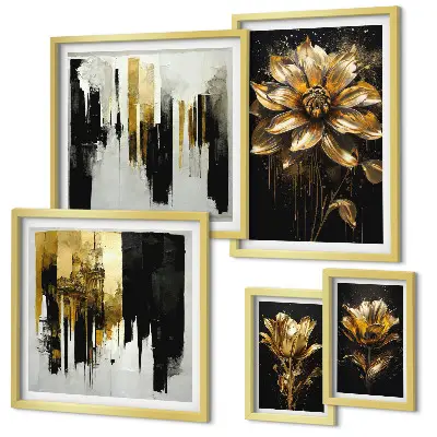 Set van moderne schilderijen met elegante bloemmotieven in een moderne stijl