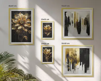 Set van moderne schilderijen met elegante bloemmotieven in een moderne stijl