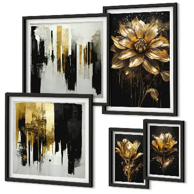 Set van moderne schilderijen met elegante bloemmotieven in een moderne stijl